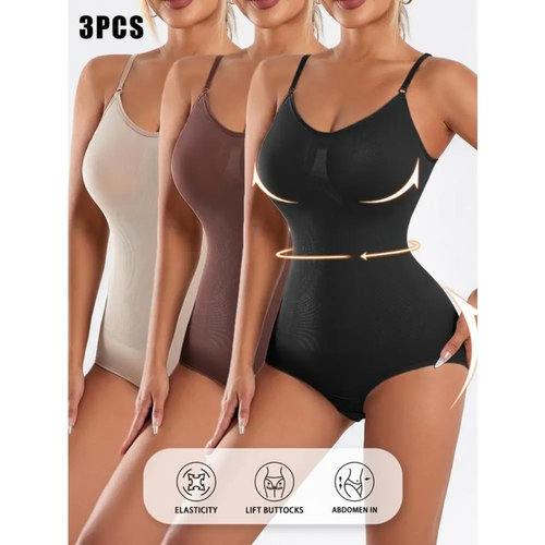 Everyday Sculpting Shapewear - Seamless Tummy Control Bodysuit in Black, Nude, and Chocolate Brown